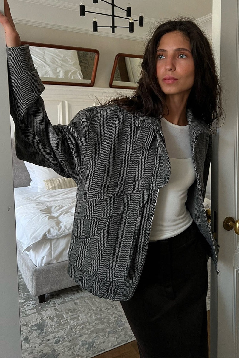 Herringbone Stand Collar Relaxed Coat Secondary image