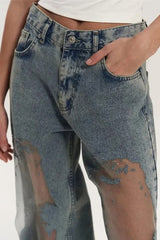 Vintage Mesh Spliced Jeans