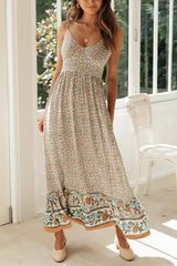 Bohemian Floral V Neck Cami Flare Boho Dress