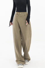 Asymmetric Layered Button Loose Wide Leg Pants-1