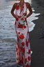 Printed Halter Backless  Maxi Silk Dress