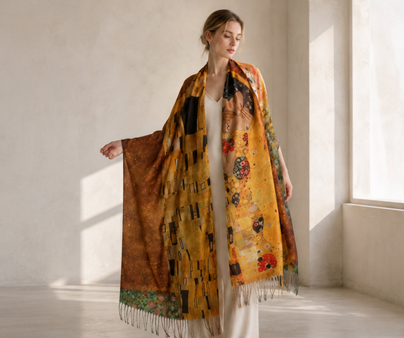 Vintage Van Gogh Print Fringe Wrap Scarf