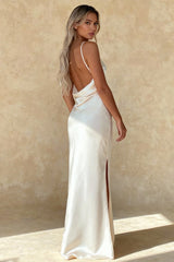 Satin Slit Backless Midi Dress