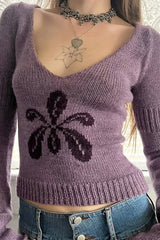 Relaxed Fit V-Neck Floral Sweater