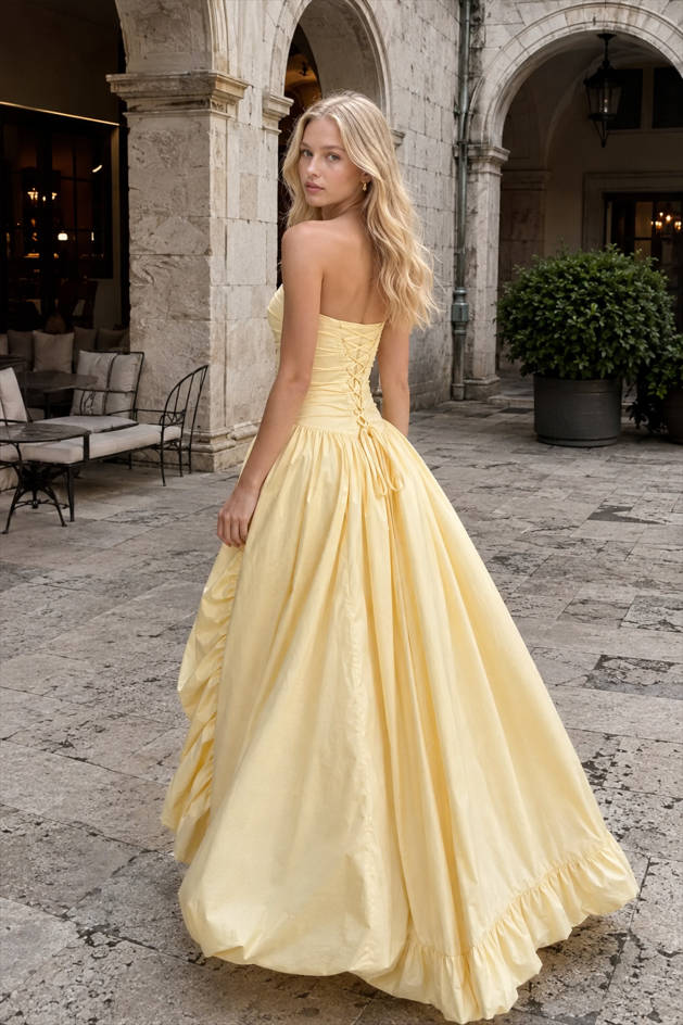 Strapless Ruched A Line Formal Dress