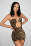 Leopard Print Sequin Strapless Backless Mini Bodycon Dress