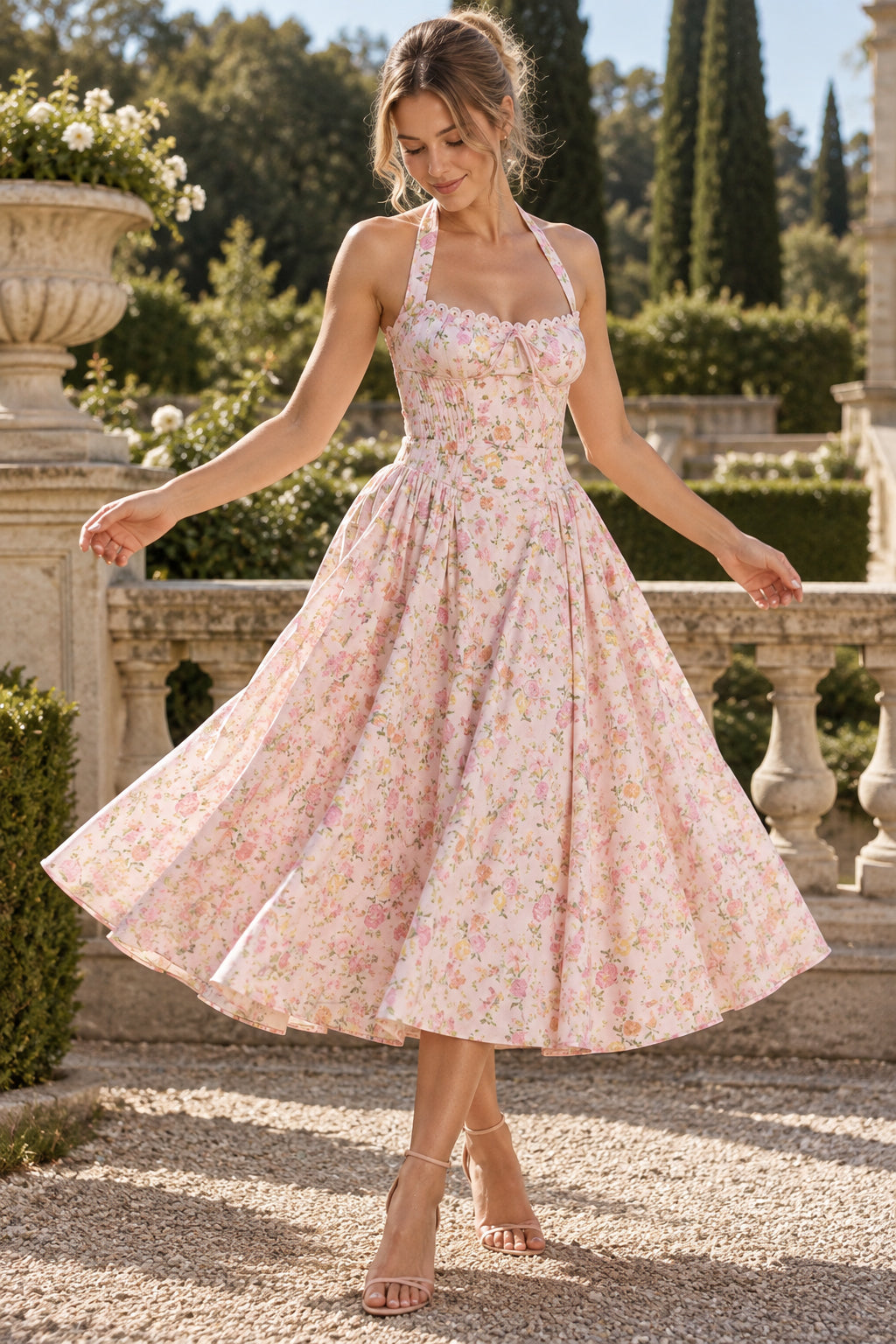 Adabella Cotton Stylish Halter Midi Sundress