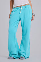 Drawstring Raw Hem Wide Leg Pants