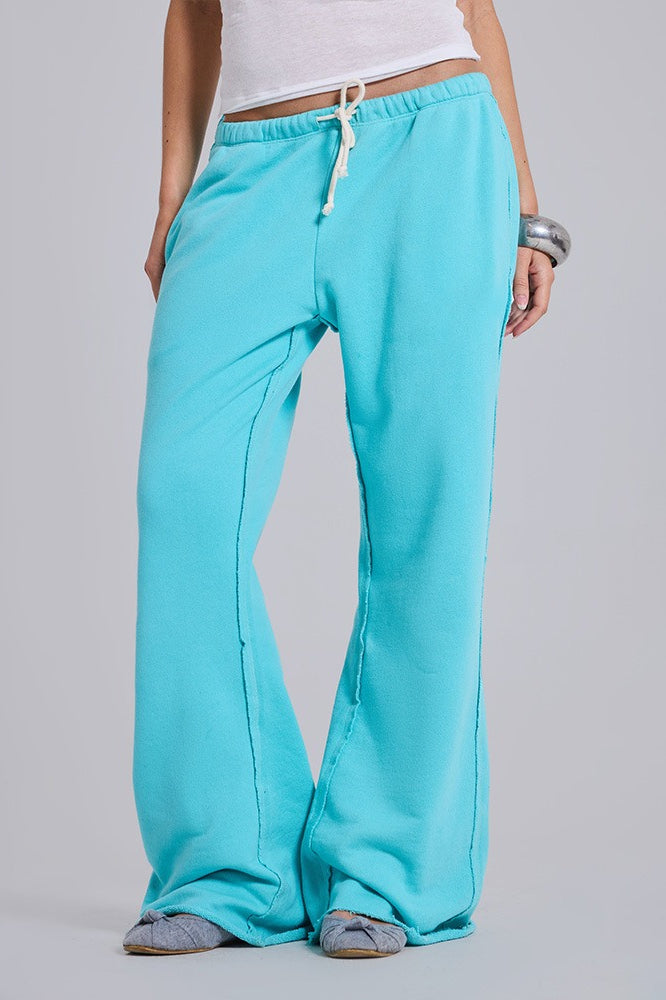 Drawstring Raw Hem Wide Leg Pants
