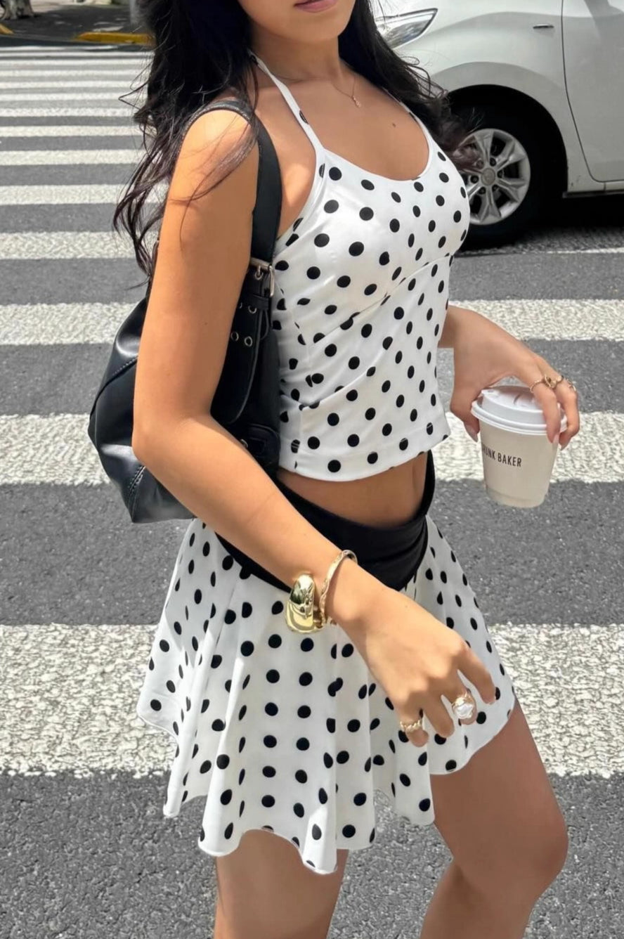 Halter Polka Dot Crop Skirt Two Pieces Set Secondary image