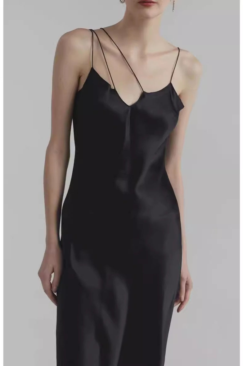 Asymmetrical Cami Solid Satin Silk Dress Secondary image