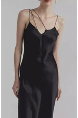Asymmetrical Cami Solid Satin Silk Dress