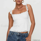 Fairycore Square Ruffled Crop Top WHITE / S