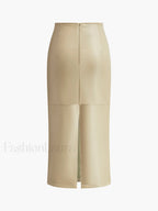 Faux Leather Piping Sit Midi Skirt Skirts
