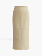 Faux Leather Piping Sit Midi Skirt Skirts