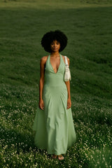 Backless Deep V Spliced Long Midi Dress