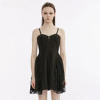 Splicing Gauze Party Club  Brushed Lace Black Metal Summer Gothic Dress