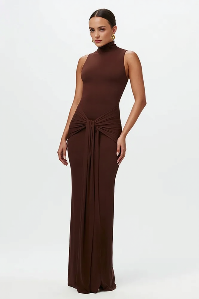 Solid Crew Neck Sleeveless Tie Bodycon Party Dress Secondary image