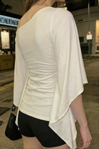 Lace Cross Bell Sleeve Off Shoulder T-Shirt