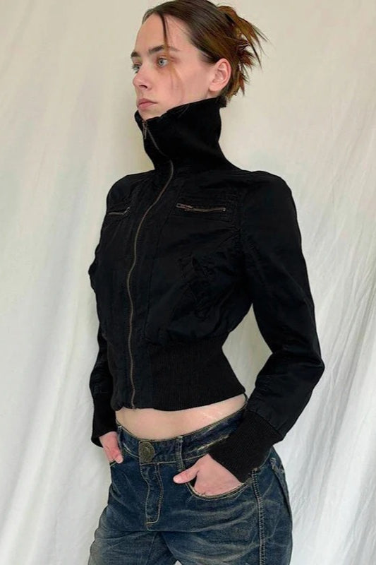 Casual Girdling Waist Black Jacket Main image