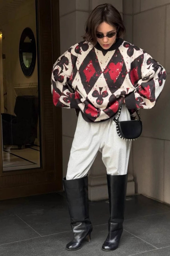 Colorblock Argyle Knit Sweater