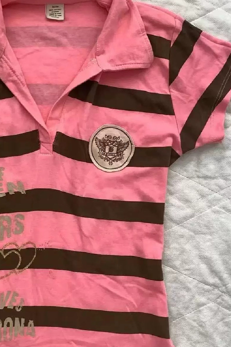 Striped Crest Collared Fitted Short Sleeve T-Shirt
