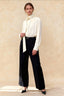 Polka Dot Ribbon-Tie Loose Long-Sleeve Blouse