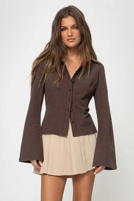 Slim Fit Button Front Long Sleeve Top Main image