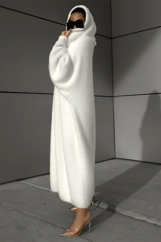 Solid Hooded Loose Stylish Long Overcoat Secondary image