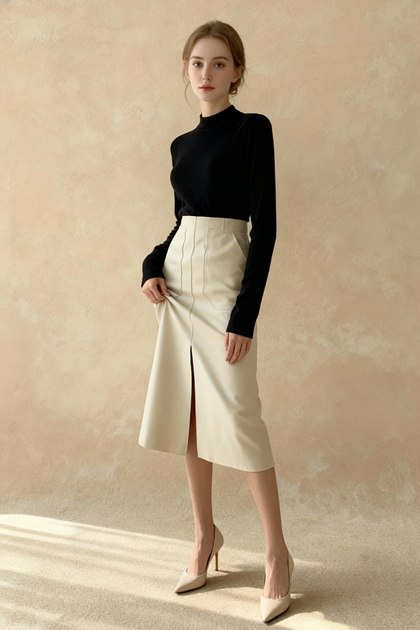 Fall Winter Chic Split Design Slim Straight Faux Leather Skirt Secondary image