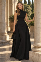 Solid Sleeveless Ruched Waist Elegant Dress