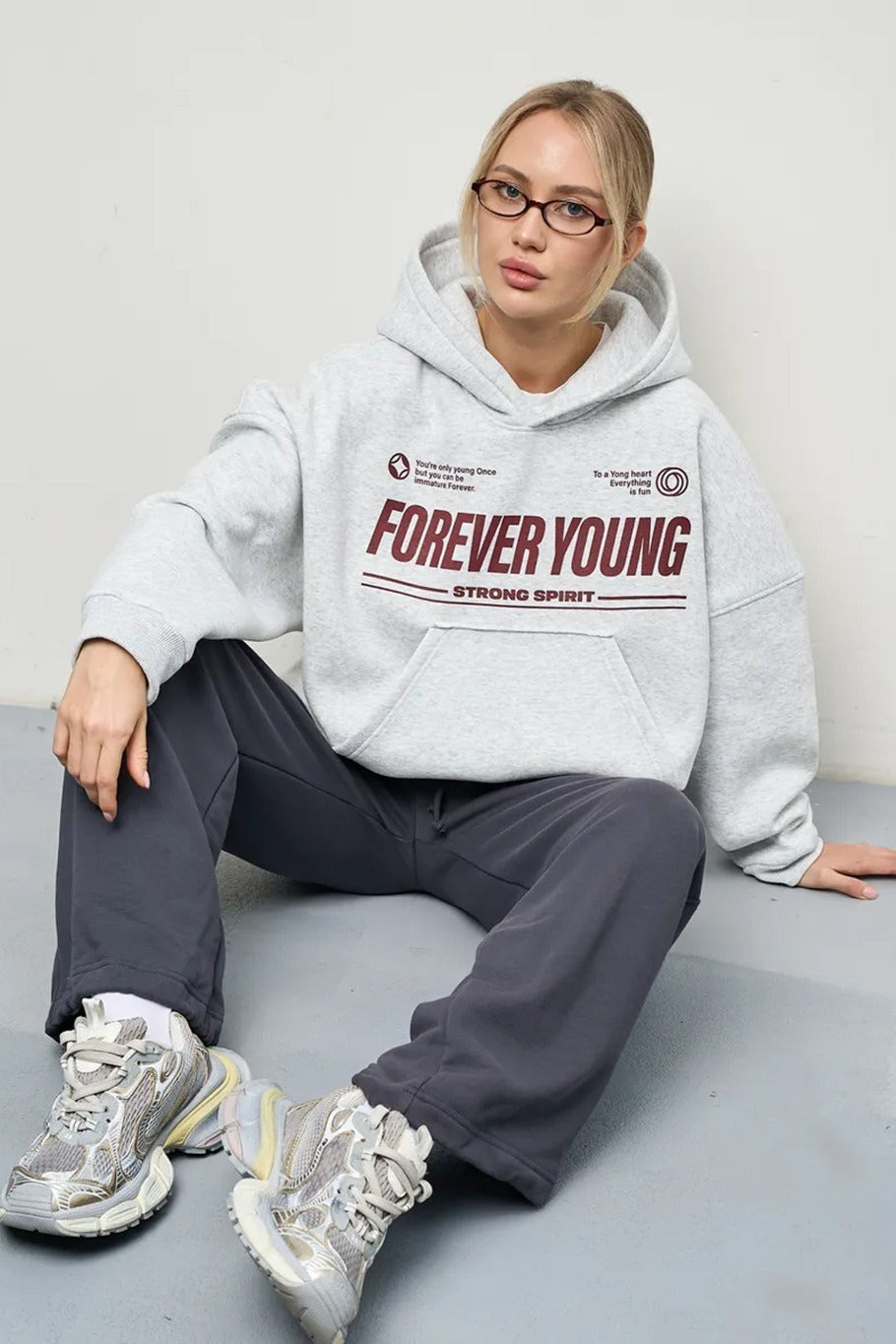 Forever Young Slogan Oversized Pullover Hoodie