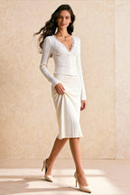 Elegant Lace V-Neck Slim Fitted Long Sleeve Tee