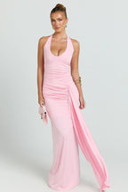 Deep V Halter Ruched Mermaid Party Dress