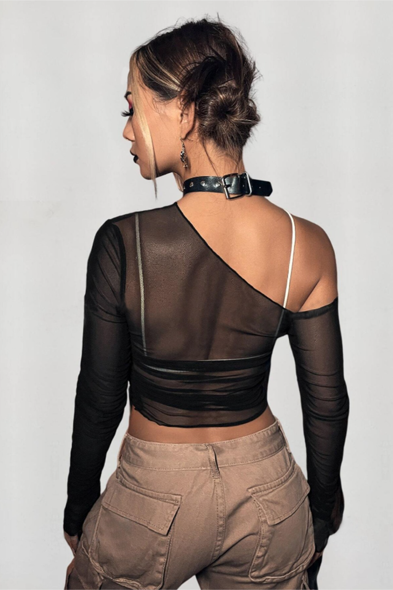 Slim Mesh Short Chic Long Sleeve Crop Top Secondary image