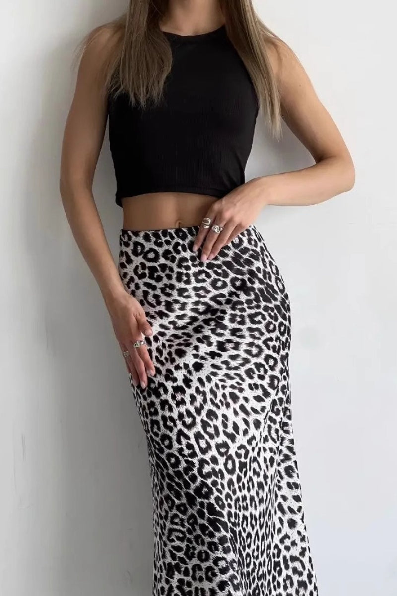Satin Leopard Print Maxi Skirt Main image
