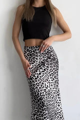 Satin Leopard Print Maxi Skirt