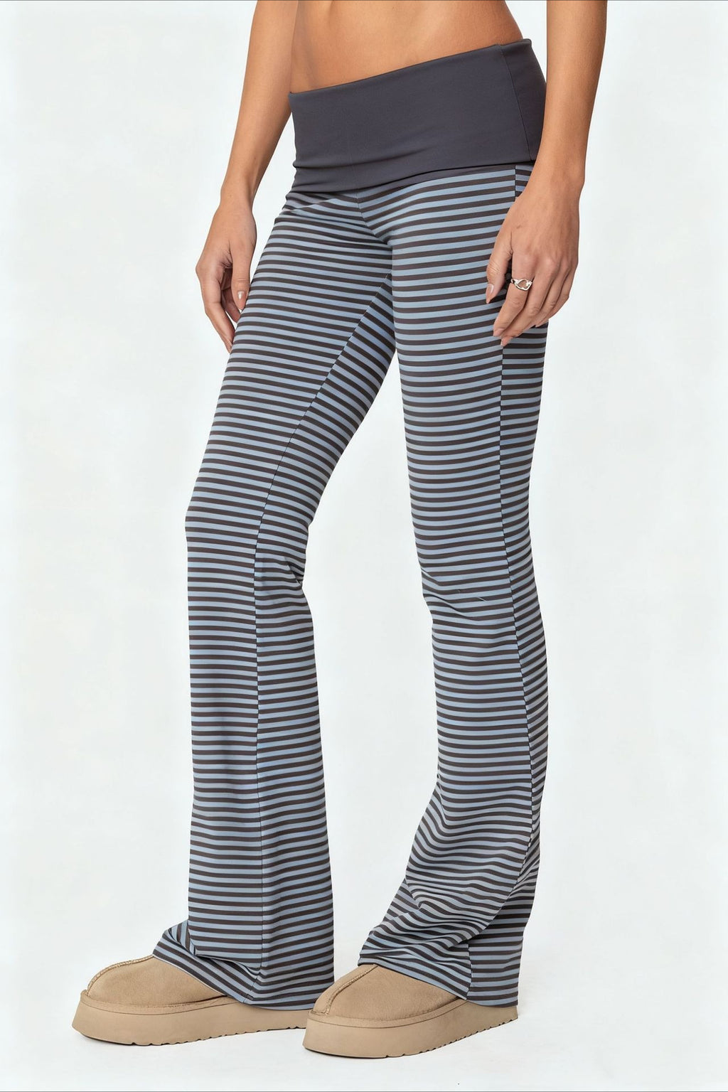 Striped Foldover Waist Flare Leg Pants