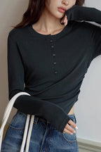 Mocha Brown Brushed Slim Fit Long Sleeve Tee
