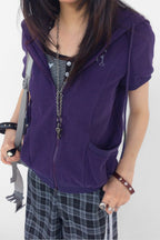 Short Sleeve Cropped Zip Up Hoodie