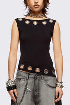 Grommet Cutout Punk Fitted Tank Top