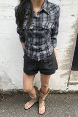 Retro Utility Checkered Blouse