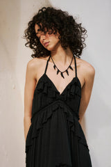 Solid Color V Neck Backless Strappy Sexy Boho Dress