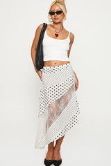 Polka Dot Patchwork Asymmetric Skirt