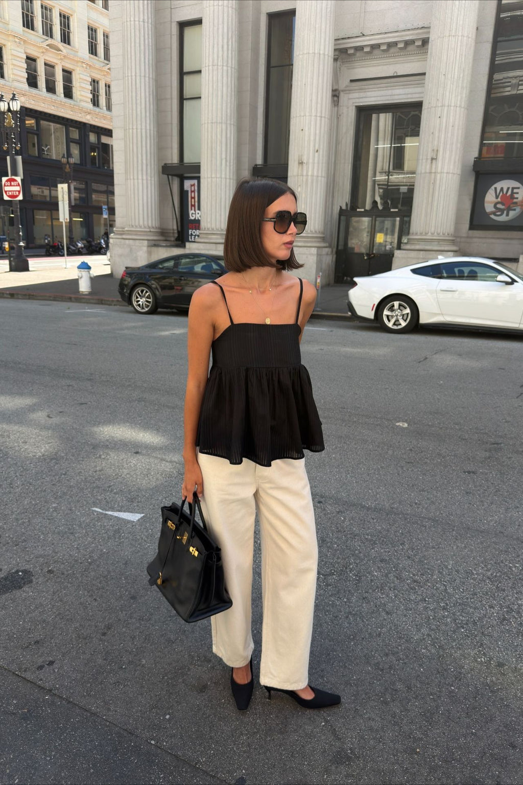 Cotton Striped Ruffle Hem Cami Top