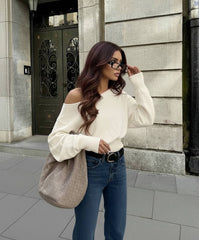 Off Shoulder Fitted Knit Sweater