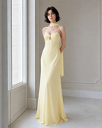 V Neck Tie Back Satin Maxi Dress