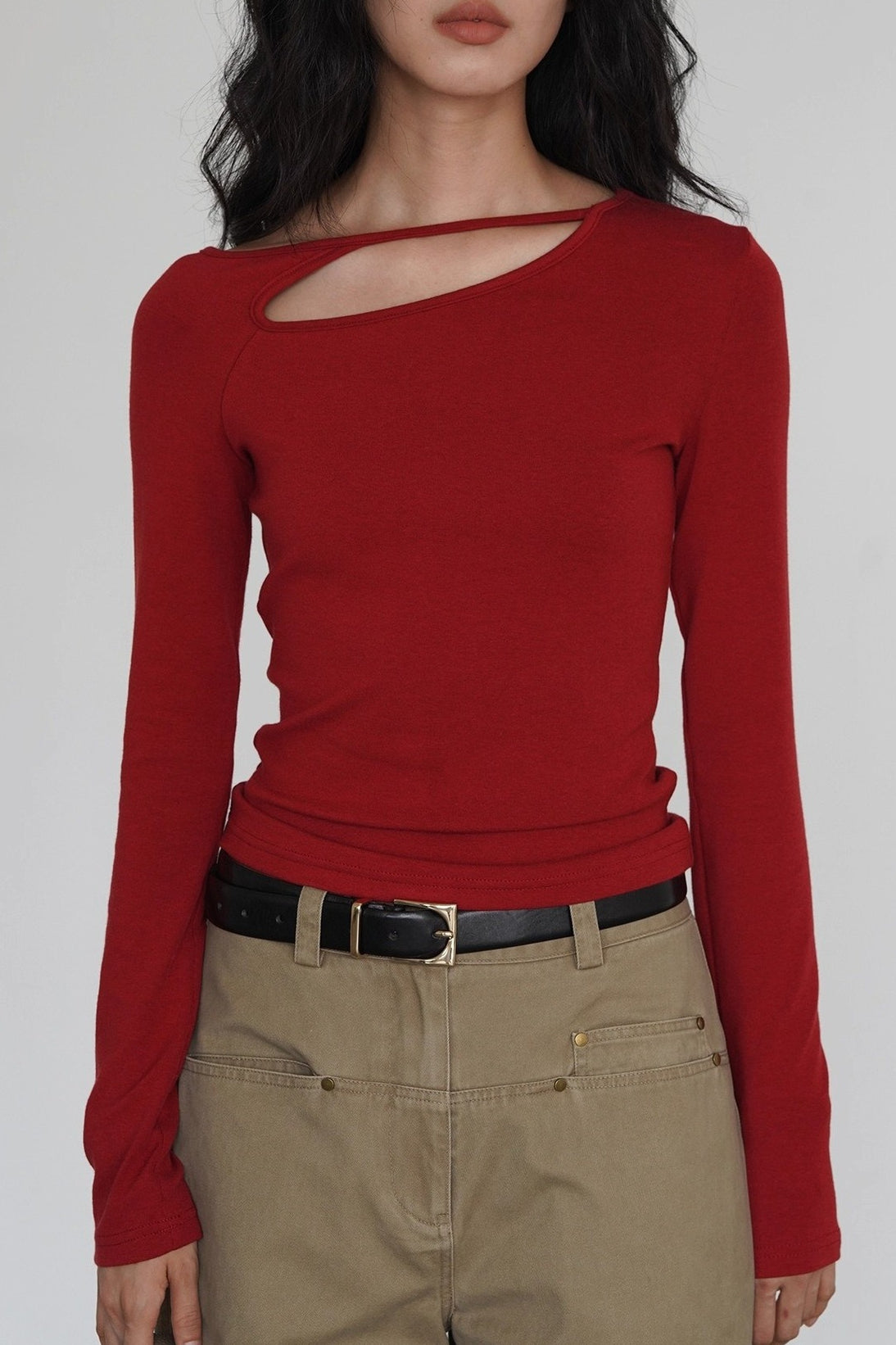 Asymmetric Cutout Slim Knit Top Main image