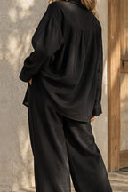 Cotton Oversized Shirt Straight Pants Set