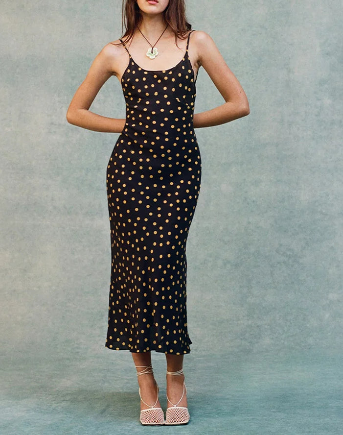 Dot Print Spaghetti Midi Dress Main image